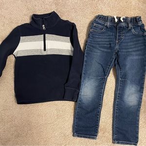Boys Gap bundle! Knit quarter-zip pullover and pull-on jeans (size small 6-7)